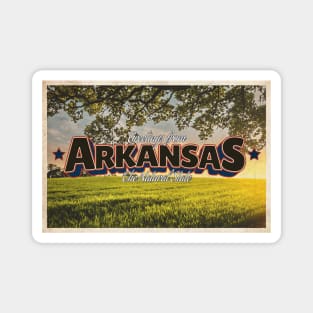 Greetings from Arkansas - Vintage Travel Postcard Design Magnet