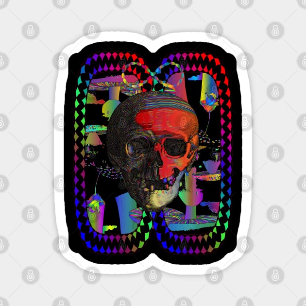 Trippy Psychedelic Skull Colorful Mushroom Skeleton Magnet by blueversion