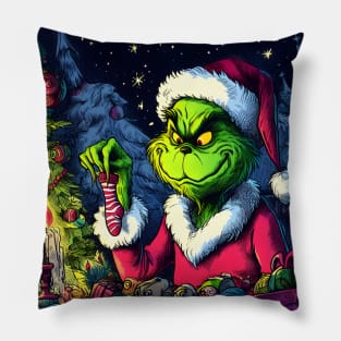 Whimsical Holidays: Grinch-Inspired Artwork and Festive Delights Pillow