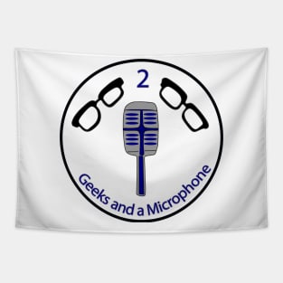 2 geeks logo Blue text Grey outline Tapestry