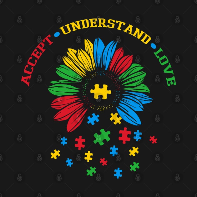 Accept Understand Love ASD Rainbow Flower Autism Awareness by LittleBoxOfLyrics