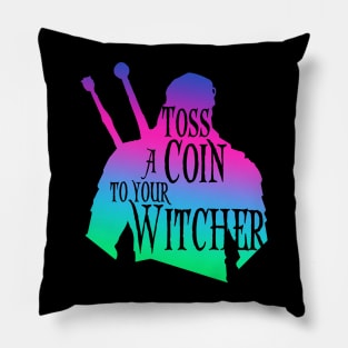 Witcher silhouette: Toss a Coin - retro Pillow