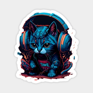 Futuristic Cat DJ Magnet