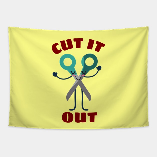 Cut It Out - Cute Scissor Pun Tapestry by Allthingspunny
