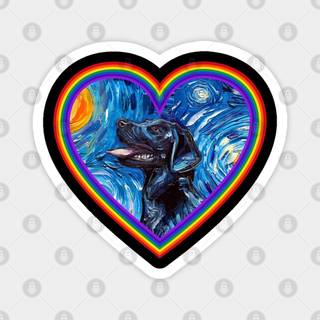 Black Labrador in a Rainbow Heart Magnet by sagittariusgallery