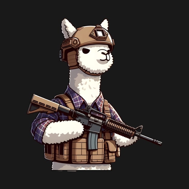 Tactical Alpaca Adventure Tee: Where Whimsy Meets Command by Rawlifegraphic