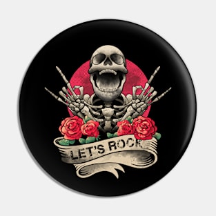 Lets Rock Rock&Roll Skeleton Hand Vintage Retro Rock Concert Pin