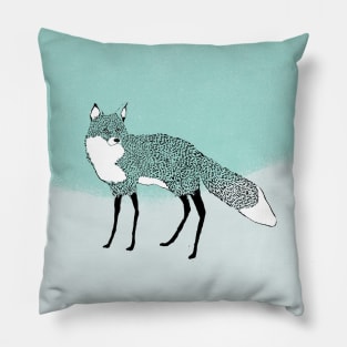 Black and white fox standing in the snow Pillow