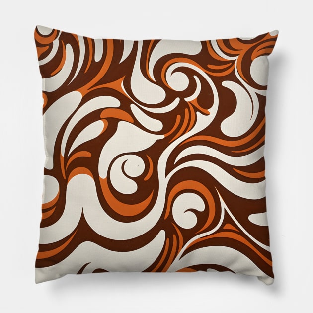 Retro Disco 70s Funky Swirl Abstract Pillow by Trippycollage