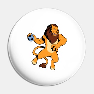 Cartoon lion playing handball Pin