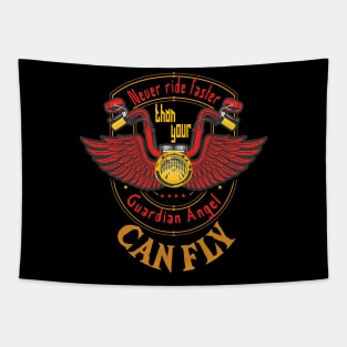 Never ride faster than your guardian angel can fly, bike lover, bike life, motocross gift idea, motocross armor, motorcycle lover, sports bike, mountain sport Tapestry