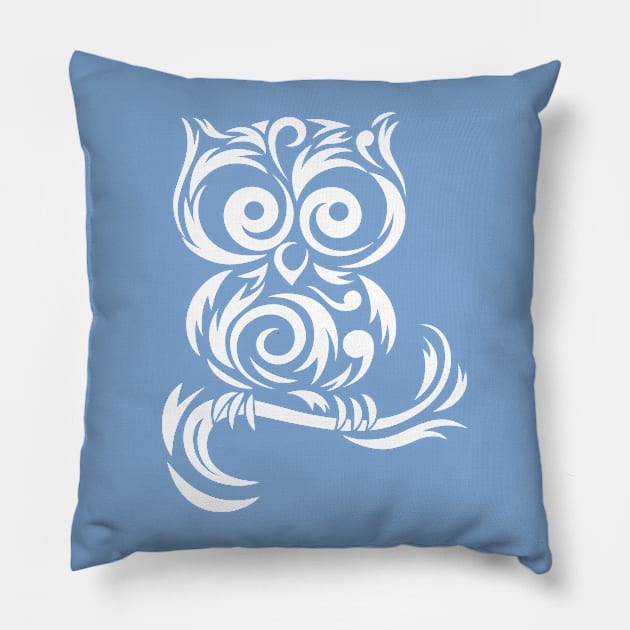 Little Owl Tribal # White Pillow by martinussumbaji