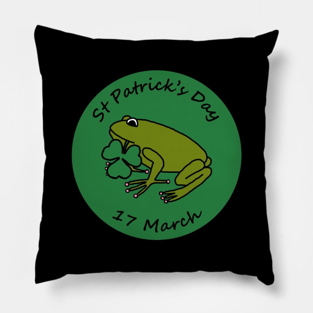 Frog with Shamrock St Patricks Day Pillow by ellenhenryart