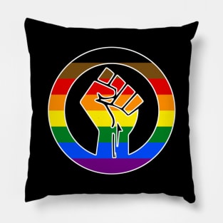 Black Lives Matter Fist Circled LGBTQ Flag People of Color Pride Pillow