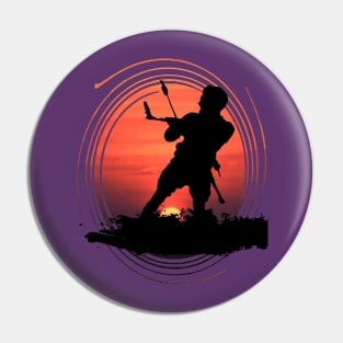 Kitesurfing Enthusiast Riding A Wave Silhouette And Sunset Pin