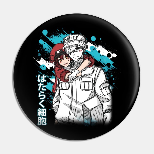 Retro White & Red Blood Cell Comedy Japanese Anime Pin by QuickMart