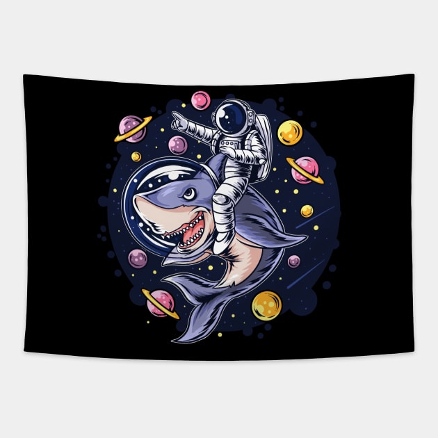 AStronaut With Shark Tapestry by Space-T