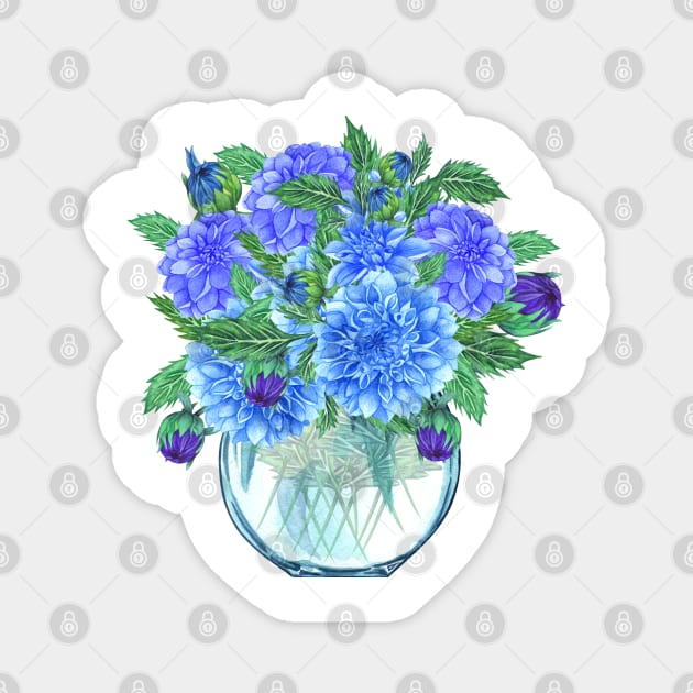 Blue Dahlia Flowers Magnet by gronly