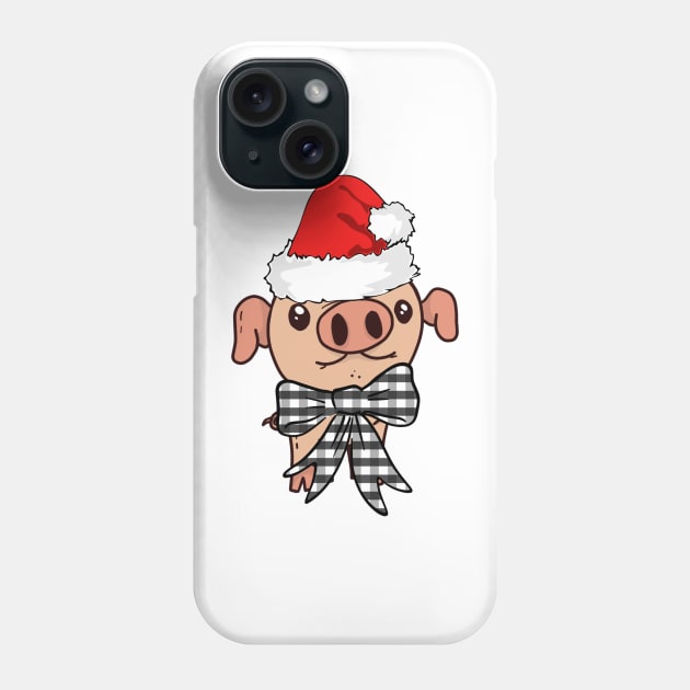 Christmas Teacup Pig Mini Piglet in Santa Hat with Buffalo Plaid Bow Phone Case by gillys