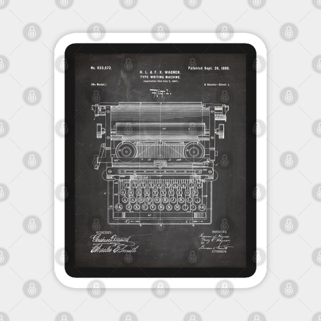 Typewriter Patent - Writer Editor Book Shop Décor Art - Black Chalkboard Magnet by patentpress