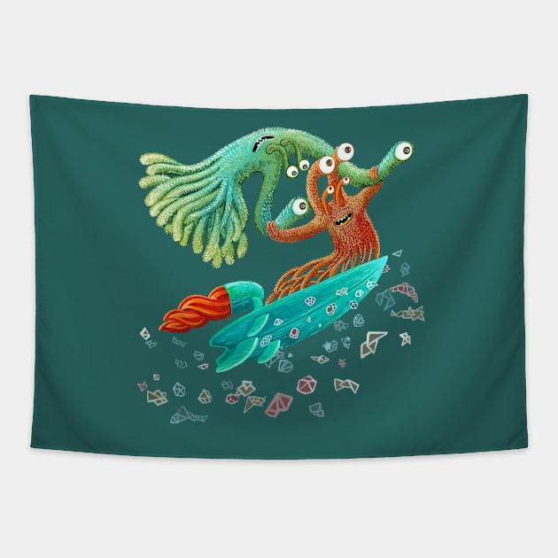 Surfing Monsters Tapestry by ruta13art