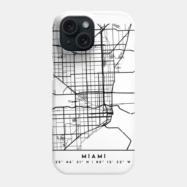 MIAMI FLORIDA BLACK CITY STREET MAP ART Phone Case by deificusArt