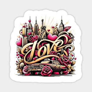 New York Love - Chic Urban Art Tee with Statue of Liberty and Cityscape Magnet