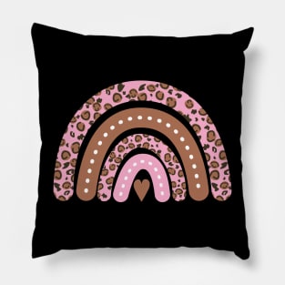 Pink leopard boho rainbow Pillow