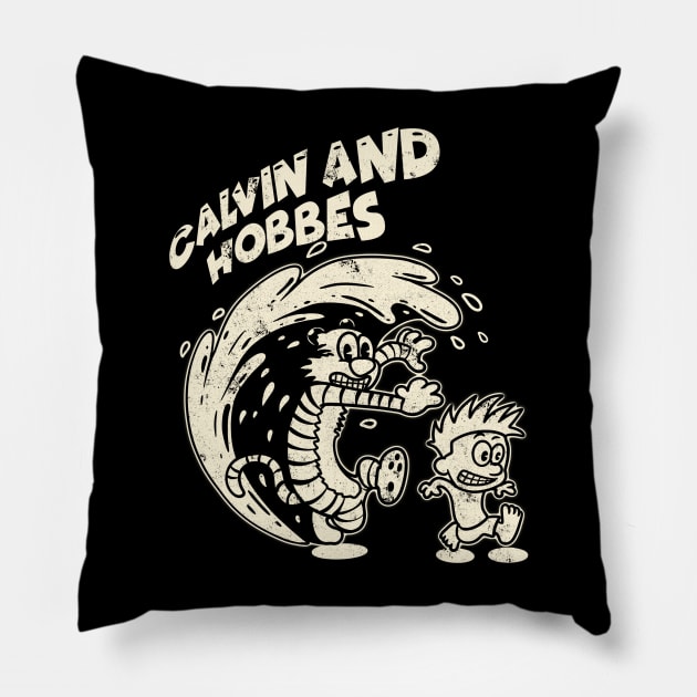 Drawing retro Vintage 80s and 90s Run Quickly! Big Waves are Coming Pillow by aiWallpaperCollection