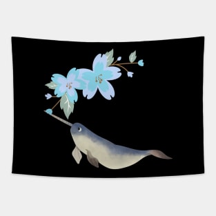 Narwhal Ice Blue Cherry Flowers Tapestry