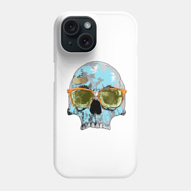 Turquoise skull with plaster bandage and broken sun glasses Phone Case by M[ ]