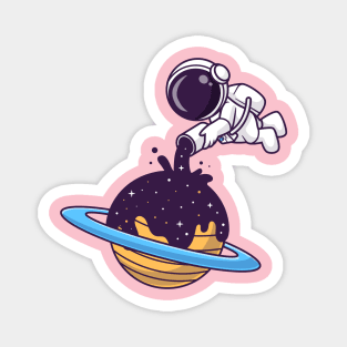 Cute Astronaut Pouring Space On Planet Cartoon Magnet