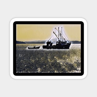 Sunrise Fishing Ship Magnet