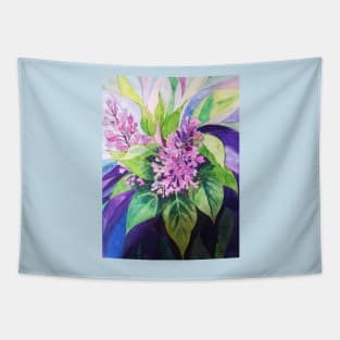 Lilacs watercolour painting with psychedelic background Tapestry