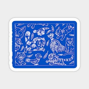 blue pattern with cats and birds. cute doodles. Magnet