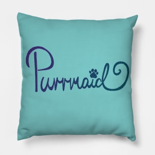 Purple Teal Ombre Purrmaid Hand Lettered Cat and Mermaid Lover Design with Scales Pillow