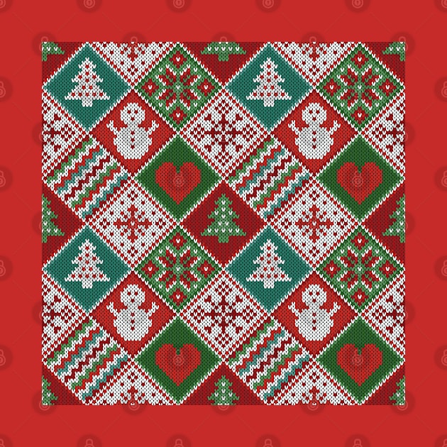 Red Green White Faux Knit Christmas Pattern by CatyArte