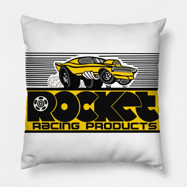 Vintage Rocket Racing Products Garage Sign Pillow by MotorManiac