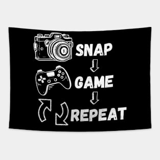 Snap, Game, Repeat. Gaming and Photography (Black) Tapestry