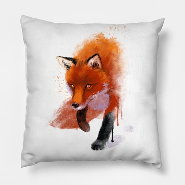 Fox Ink Illustration - Beautiful Fluffy Animal - Nature Forest Pillow by BlancaVidal