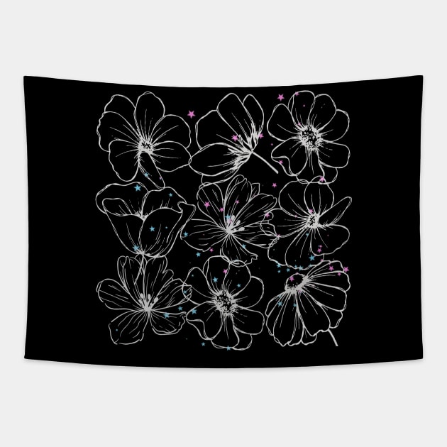 White Flowers lines pattern Tapestry by Nano-none