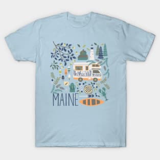 Retro Maine State Map Winter Ice Fishing Patriotic Fisherman Premium T-Shirt