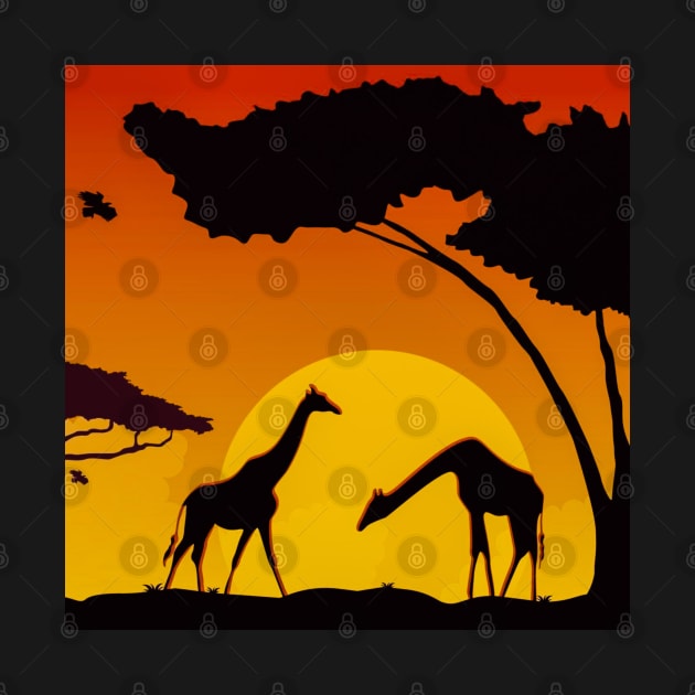 Giraffes in African Savanna Landscape by TheSkullArmy