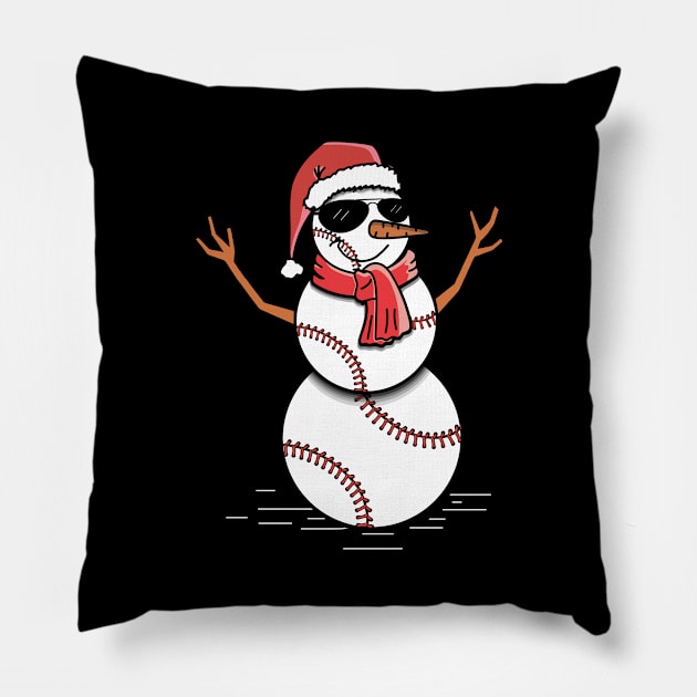 Christmas in July Summer Baseball Snowman Party Gift Pillow by folidelarts