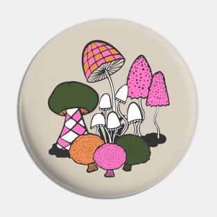 Groovy Weirdcore Mushrooms in green and pink Pin