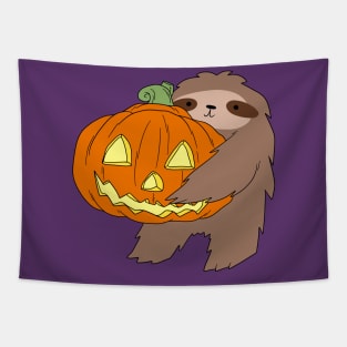 Sloth Holding a Jack o' Lantern Tapestry