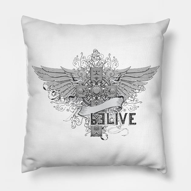 Cross with wings Pillow by peace and love