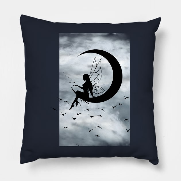 Silhouette, fairy moon and birds. Pillow by Milners