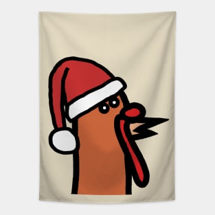 Portrait of Thanksgiving Turkey Wearing Christmas Santa Hat Tapestry