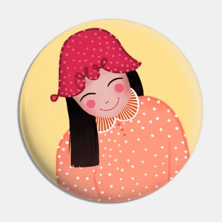 Happy girl with Love hat smiling, version 1 Pin